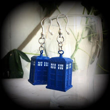 Load image into Gallery viewer, Tardis ear weights Phone box Dr Who Tom Baker Daleks Science Nerd Geek Plug earrings Gauged earrings Ear hangers Tunnel dangles 00g 0g 2g 4g