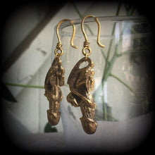 Load image into Gallery viewer, Monkey earrings Thai luck amulet Palad khik Brass Tunnel earrings Love Sex Magick charm Success spell Gauged earrings Plug earrings 2g 4g 6g