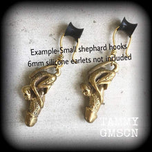 Load image into Gallery viewer, Monkey earrings Thai luck amulet Palad khik Brass Tunnel earrings Love Sex Magick charm Success spell Gauged earrings Plug earrings 2g 4g 6g