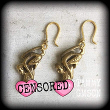 Load image into Gallery viewer, Monkey earrings Thai luck amulet Palad khik Brass Tunnel earrings Love Sex Magick charm Success spell Gauged earrings Plug earrings 2g 4g 6g