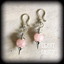 Load image into Gallery viewer, 2 gauge, 0 gauge, 00 gauge, Rose Quartz, Plug dangles, Ear hangers, Ear weights, Tunnel dangles, Crystal weights, Hanging gauges, Tapers 6mm