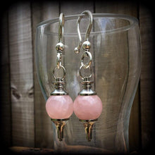 Load image into Gallery viewer, 2 gauge, 0 gauge, 00 gauge, Rose Quartz, Plug dangles, Ear hangers, Ear weights, Tunnel dangles, Crystal weights, Hanging gauges, Tapers 6mm