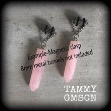 Load image into Gallery viewer, Ear weights, Gemstone ear hangers, Rose Quartz, Stone points, Hanging gauges, Gauged earrings, Earrings for stretched ears, Tapers, Plugs