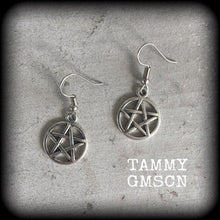 Load image into Gallery viewer, Pentagram earrings Witchy earrings Boho Wicca Witchy Pentacle Tunnel earrings Evil Plug earrings Ear hangers Gauged earrings 0g 00g 2g 4g 6g