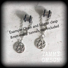 Load image into Gallery viewer, Pentagram earrings Witchy earrings Boho Wicca Witchy Pentacle Tunnel earrings Evil Plug earrings Ear hangers Gauged earrings 0g 00g 2g 4g 6g