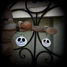 Load image into Gallery viewer, Halloween ear hangers Jack Skellington Tunnel dangles 4mm plug earrings 6mm tunnel earrings Jack and Sally 8mm Gauged earrings 6mm 2g 0g 8mm