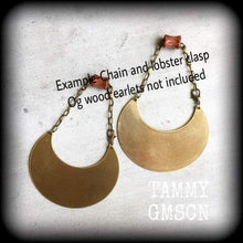 Load image into Gallery viewer, 0 gauge ear hangers Brass Moon earrings Statement earrings Warrior earrings Plug earrings Artemis jewelry Tunnel earrings Goddess jewelry