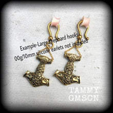 Load image into Gallery viewer, 2 gauge ear weights Thors Hammer Ear hangers 0 gauge weights Rune earrings Plug dangles Gauged earrings Norse Tunnel dangles Gauges Runes 2g