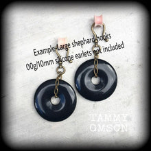 Load image into Gallery viewer, Gemstone earrings Black earrings Onyx earrings Black onyx jewelry Gothic earrings Statement earrings Tunnel earrings Tribal earrings Ethnic