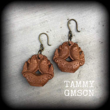 Load image into Gallery viewer, Carved wood earrings Lucky earrings Kawaii Good luck earrings Koi fish earrings Chinese new year French hooks Pierced ears Ear hangers Plugs