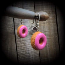 Load image into Gallery viewer, Donut earrings, Kitsch earrings, Bakery food, Food earrings, Cake earrings, Plug earrings, Tunnel earrings, Tunnel dangles, For pierced ears
