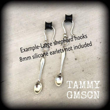 Load image into Gallery viewer, Teaspoon earrings Tea Party earrings Plug earrings Food jewelry Tunnel earrings Spoon earrings Pierced ears Plug dangles Gauges 2g 4g 6g 8g