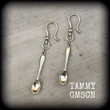 Load image into Gallery viewer, 2 gauge 4 gauge Teaspoon Tunnel earrings Plug dangles Gauged earrings Spoon Hanging gauges Tunnel dangles Gauged earrings Gauges 00g 0g 2g