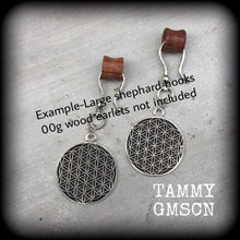 Load image into Gallery viewer, Flower of Life earrings Sacred Geometry Geometric earrings 6mm ear hangers Seed of life 2 gauge plug earrings 0g Tunnel earrings Ear weights