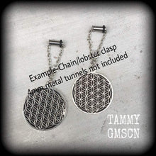Load image into Gallery viewer, Flower of Life earrings Sacred Geometry Geometric earrings 6mm ear hangers Seed of life 2 gauge plug earrings 0g Tunnel earrings Ear weights