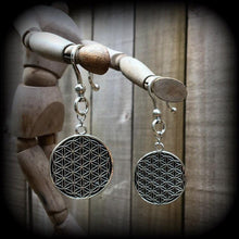 Load image into Gallery viewer, Flower of Life Ear weights Ear hangers Seed of life Tunnel dangles Plug dangles Sacred geometry Gauges 2g 0g Gauged earrings Hanging  gauges