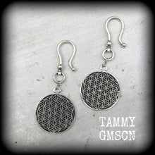 Load image into Gallery viewer, Flower of Life Ear weights Ear hangers Seed of life Tunnel dangles Plug dangles Sacred geometry Gauges 2g 0g Gauged earrings Hanging  gauges