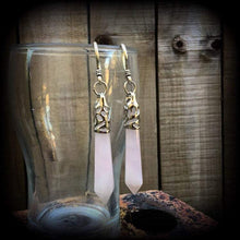 Load image into Gallery viewer, 3mm ear hangers Rose Quartz ear weights 8 gauge plug dangles 6 gauge tunnel dangles 4 gauge gauged earrings Hanging gauges Plug earrings 8mm