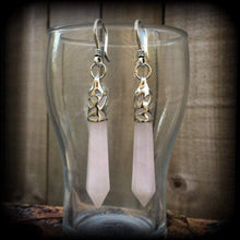 Load image into Gallery viewer, Rose Quartz earrings, Gemstone earrings, Pendulum earrings, Rose Quartz jewelry, Plug earrings, Tunnel earrings, Pink earrings, Gauges, 14g