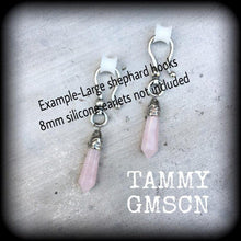 Load image into Gallery viewer, 6mm 2 gauge plug earrings Gemstone tunnel earrings Rose quartz weights Gemstone plugs Plug dangles Tunnel dangles Ear hangers Ear weights