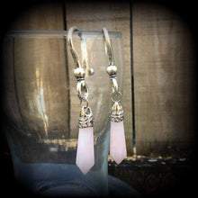 Load image into Gallery viewer, 6mm 2 gauge plug earrings Gemstone tunnel earrings Rose quartz weights Gemstone plugs Plug dangles Tunnel dangles Ear hangers Ear weights