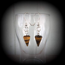 Load image into Gallery viewer, Tigers Eye earrings Crystal Stone Wicca Gemstone Boho Pierced ears Turquoise Dangle earrings Tunnel earrings Gauged earrings Plug earrings