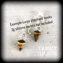 Load image into Gallery viewer, Tigers Eye earrings Crystal Stone Wicca Gemstone Boho Pierced ears Turquoise Dangle earrings Tunnel earrings Gauged earrings Plug earrings