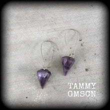 Load image into Gallery viewer, Amethyst earrings Crystal Stone Wicca Gemstone Boho Pierced ears Turquoise Dangle earrings Plug earrings Gauged earrings Tunnel earrings 4mm