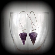 Load image into Gallery viewer, Amethyst earrings Crystal Stone Wicca Gemstone Boho Pierced ears Turquoise Dangle earrings Plug earrings Gauged earrings Tunnel earrings 4mm