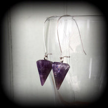 Load image into Gallery viewer, Amethyst earrings Crystal Stone Wicca Gemstone Boho Pierced ears Turquoise Dangle earrings Plug earrings Gauged earrings Tunnel earrings 4mm