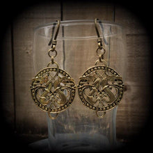 Load image into Gallery viewer, Celtic dragon earrings Double dragon earrings Ear hangers Celtic Viking Norse Esoteric Asatru Pierced ears Tunnel earrings Plug earrings 2g