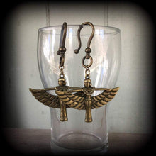 Load image into Gallery viewer, 2 gauge ear weights Egyptian Isis Horus Bird earrings 6mm ear hangers 8 gauge tunnel dangles 0 gauge plug dangles Gauged earrings 8 gauge