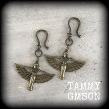 Load image into Gallery viewer, 2 gauge ear weights Egyptian Isis Horus Bird earrings 6mm ear hangers 8 gauge tunnel dangles 0 gauge plug dangles Gauged earrings 8 gauge