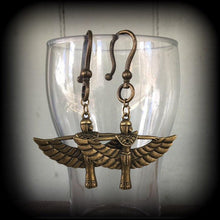 Load image into Gallery viewer, 2 gauge ear weights Egyptian Isis Horus Bird earrings 6mm ear hangers 8 gauge tunnel dangles 0 gauge plug dangles Gauged earrings 8 gauge
