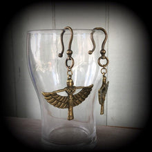 Load image into Gallery viewer, 2 gauge ear weights Egyptian Isis Horus Bird earrings 6mm ear hangers 8 gauge tunnel dangles 0 gauge plug dangles Gauged earrings 8 gauge