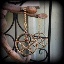 Load image into Gallery viewer, Pentagram ear hangers Tunnel dangles Pentacle Plug dangles Wicca Gauged earrings Witchy Hanging plugs Plug gauges Hanging gauges  00g 0g 2g
