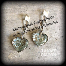 Load image into Gallery viewer, Heart earrings Aquamarine earrings Crystal Boho Gemstone earrings French hooks Pierced ears Kidney hooks Leverback hooks Blue gemstone 14g