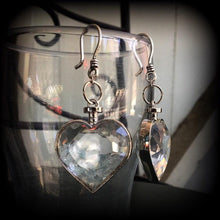Load image into Gallery viewer, Heart ear weights 8 gauge aquamarine ear hangers 3mm tunnel earrings 2 gauge Gauged earrings 6mm tunnel dangles Hanging gauges Plug dangles