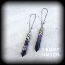 Load image into Gallery viewer, Amethyst ear weights 4 gauge 5mm 2 gauge 6mm ear hangers Gemstone weights Hanging gauges Tunnel earrings 0 gauge 4mm 6 gauge tunnel dangles