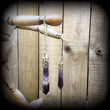Load image into Gallery viewer, Amethyst ear weights 4 gauge 5mm 2 gauge 6mm ear hangers Gemstone weights Hanging gauges Tunnel earrings 0 gauge 4mm 6 gauge tunnel dangles