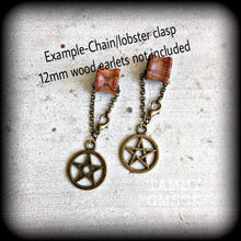 Load image into Gallery viewer, Pentagram earrings Pentacle earrings Goddess Artemis Wicca Witchy Plug earrings Pagan Dangle Pierced ears Leverback hooks Tunnel earrings