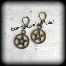 Load image into Gallery viewer, Pentagram ear hangers Pentacle Plug dangles Goddess Tunnel dangles Wicca Witchy Tunnel dangles Plug dangles Gauged earrings 00g 0g 2g 4g 6g