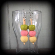 Load image into Gallery viewer, Botchan Dango earrings, Oriri, Japanese Mochiko, Candy earrings, Food jewelry, Kawaii earrings, Tunnel earrings, Plug earrings, Gauges