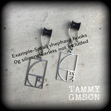 Load image into Gallery viewer, 3mm ear hangers 4mm weights Fibonacci 5mm tunnel dangles 6mm plug dangles 8mm tunnel earrings 10mm plug earrings Hanging gauges 12mm gauges
