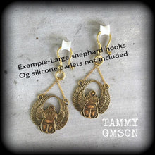 Load image into Gallery viewer, Scarab beetle, Ear hangers, Egyptian weights, Tunnel dangles, Plug dangles, Plug weights, Hanging gauges, Earrings for stretched lobes
