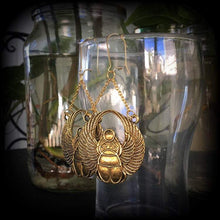 Load image into Gallery viewer, Scarab beetle earrings Egyptian earrings Scarab beetle earrings Animal Nefertiti earrings Tunnel earrings Plug earrings Ear hangers 0g 2g