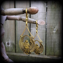 Load image into Gallery viewer, Scarab beetle, Ear hangers, Egyptian weights, Tunnel dangles, Plug dangles, Plug weights, Hanging gauges, Earrings for stretched lobes