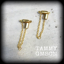 Load image into Gallery viewer, DIY Locking magnetic clasp Heany Duty 10mm 00 gauge Antique Gold ear hangers Tunnel dangles Plug earrings Hanging gauges Gauged earring