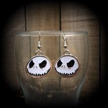 Load image into Gallery viewer, Halloween earrings Jack Skellington earrings Nightmare earrings Skeleton earrings Jack and Sally Tunnel earrings Plug dangles Ear hangers 8g