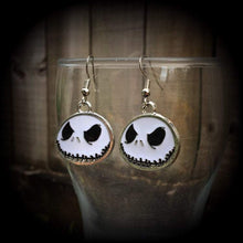 Load image into Gallery viewer, Halloween earrings Jack Skellington earrings Nightmare earrings Skeleton earrings Jack and Sally Tunnel earrings Plug dangles Ear hangers 8g